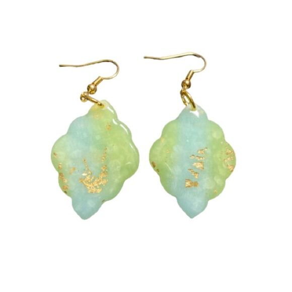 Hand Crafted Jewelry - Handmade Moroccan Shaped Earrings Blue, Green & Gold